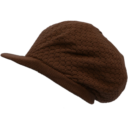 Shoe String King SSK Rasta Knit Tam Hat Dreadlock Cap (Large Round Solid Brown w/Brim)
