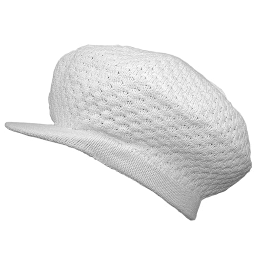 Shoe String King SSK Rasta Knit Tam Hat Dreadlock Cap (Large Round Solid White w/Brim)