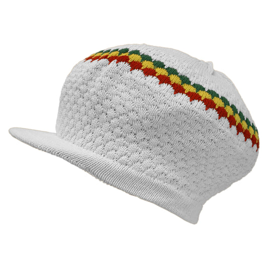 Shoe String King SSK Rasta Knit Tam Hat Dreadlock Cap (Large Round White/Red/YEL/Grn w/Brim)