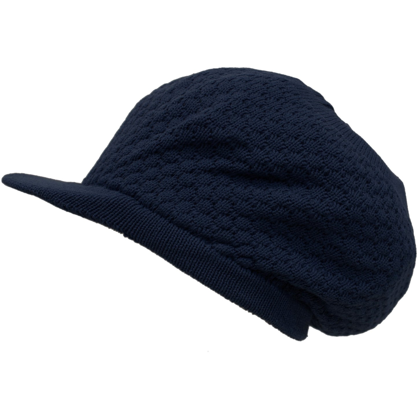 Shoe String King SSK Rasta Knit Tam Hat Dreadlock Cap (Large Round Solid Navy w/Brim)
