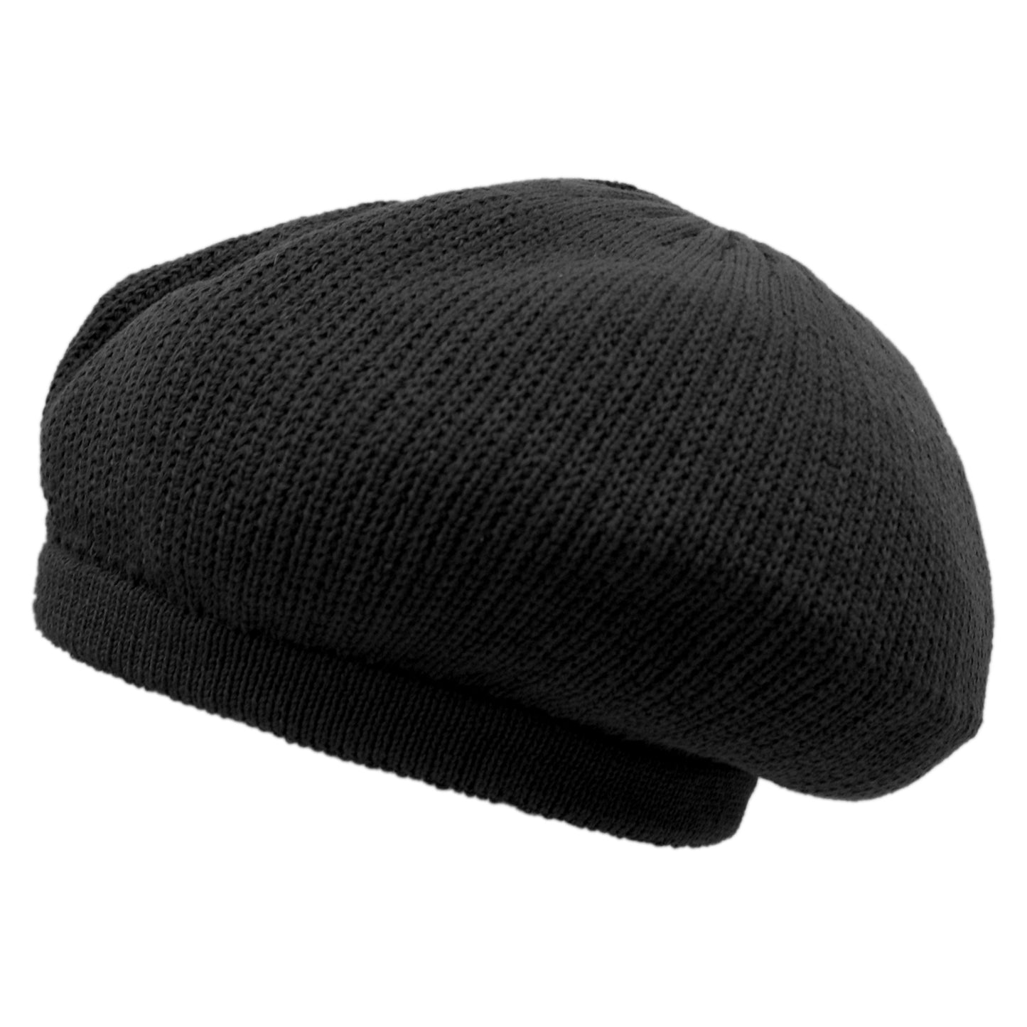 Shoe String King SSK Rasta Knit Tam Hat Dreadlock Cap (Large Round Solid Black, Brimless)