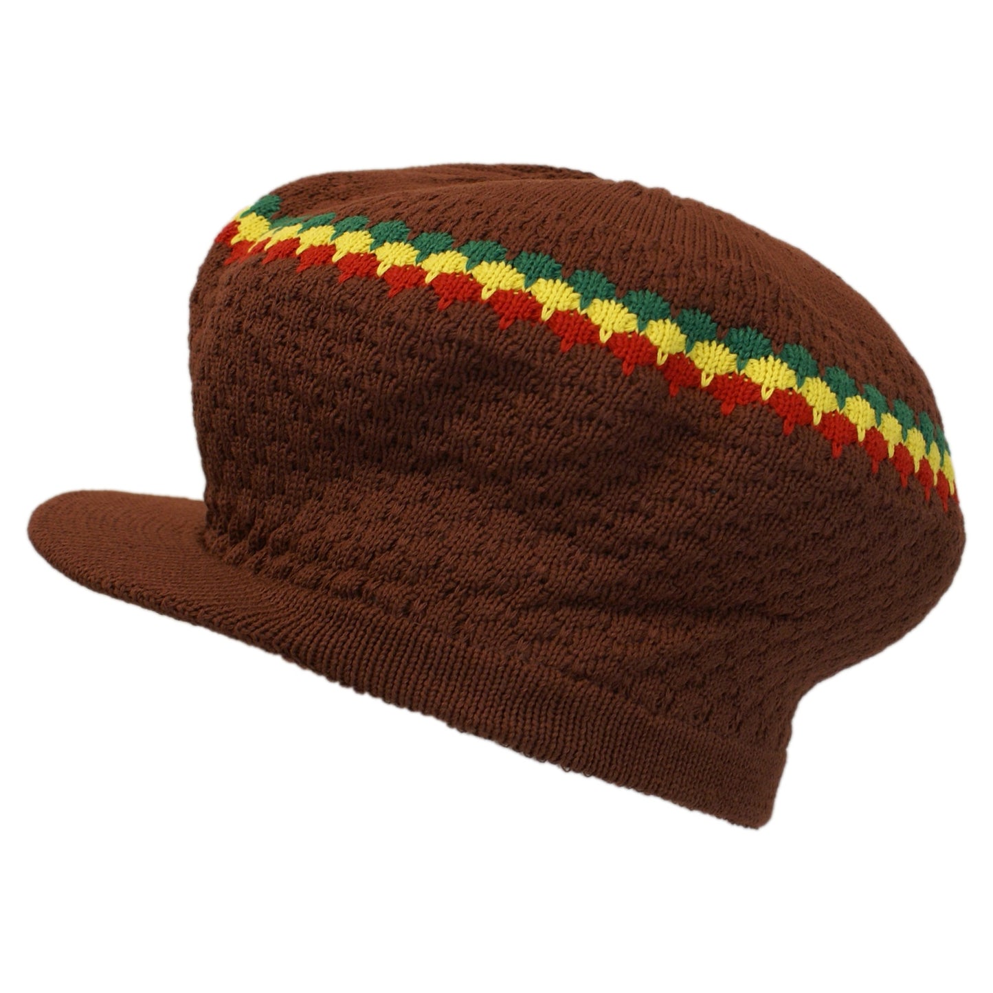 Shoe String King Rasta Knit Tam Hat Dreadlock Cap (Large Round BRN/Red/YEL/Grn w/Brim)