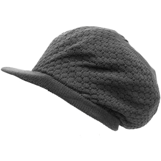 Shoe String King SSK Rasta Knit Tam Hat Dreadlock Cap (Large Round Solid Gray w/Brim)
