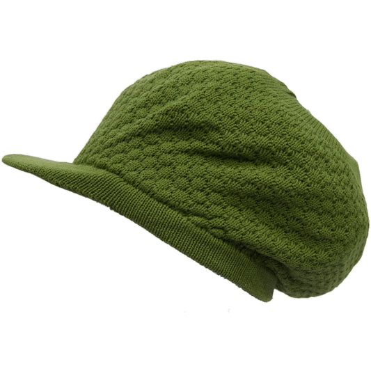 Shoe String King Rasta Dread Knit Tam Hat - Dreadlocks Cap (Large Round Lime Green, with Brim)