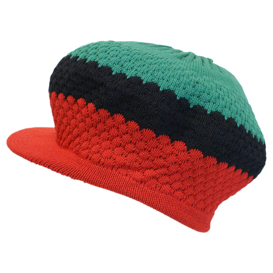 Shoe String King SSK Rasta Knit Tam Hat Dreadlock Cap (Large Round Red/Black/Green w/Brim)