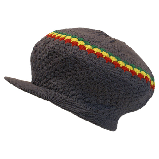 Shoe String King SSK Rasta Knit Tam Hat Dreadlock Cap (Large Round Gray/Red/YEL/Grn w/Brim)
