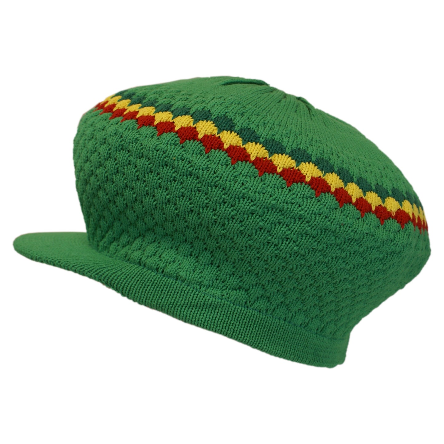 Shoe String King Rasta Knit Tam Hat Dreadlock Cap (Large Round Grn/Red/YEL/Grn w/Brim)