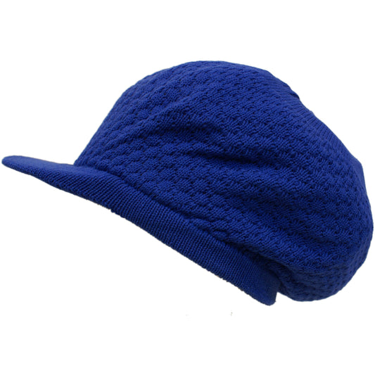 Shoe String King Rasta Dread Knit Tam Hat - Dreadlocks Cap (Large Round Solid Royal Blue, with Brim)