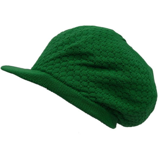 Shoe String King Rasta Dread Knit Tam Hat - Dreadlocks Cap (Large Round Kelly Green, with Brim)