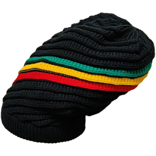 Shoe String King SSK Rasta Knit Tam Hat Dreadlock Cap (Long Blk/Red/YEL/Grn Diagonal Stripe Brimless)