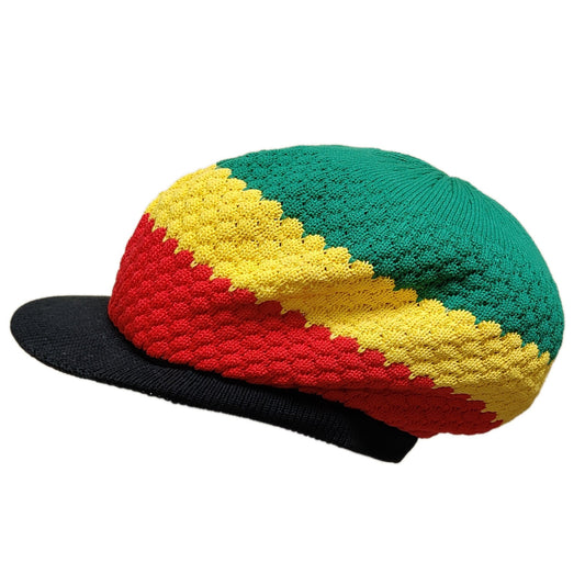 Shoe String King SSK Rasta Knit Tam Hat Dreadlock Cap (Large Round Black/Red/YEL/Grn w/Brim)