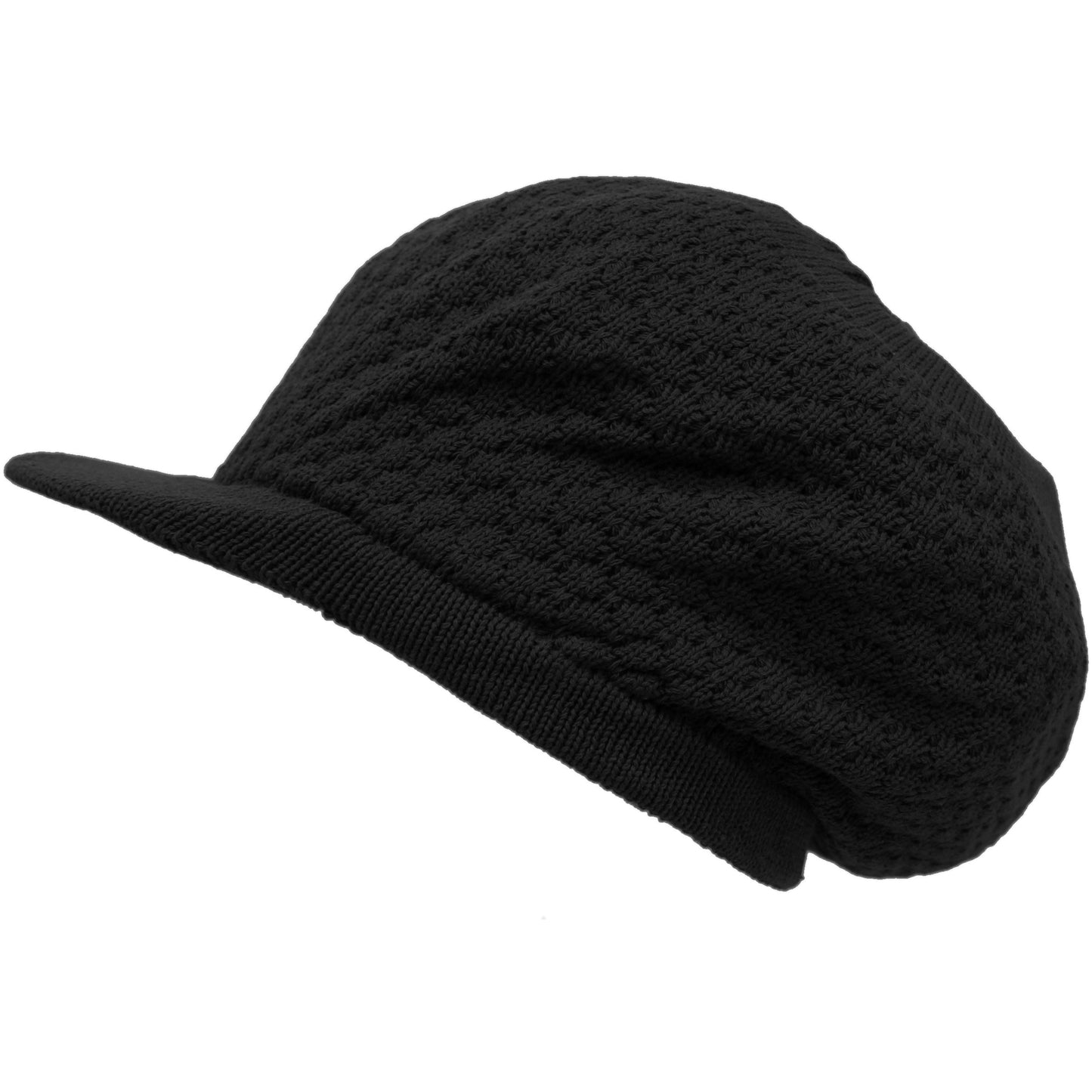 Shoe String King SSK Rasta Knit Tam Hat Dreadlock Cap (Large Round Solid Black w/Brim)
