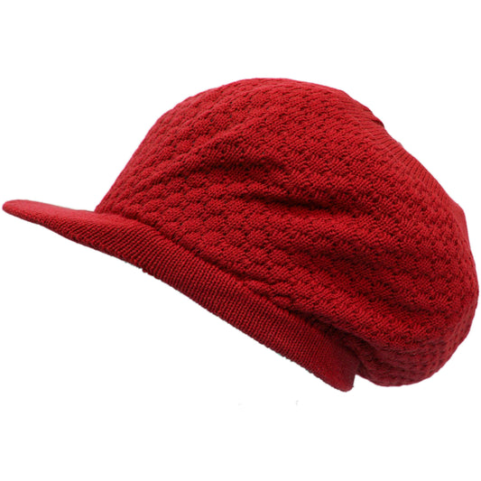 Shoe String King Rasta Knit Tam Hat Dreadlock Cap (Large Round Solid Red w/Brim)