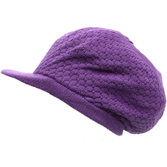 Shoe String King Rasta Knit Tam Hat Dreadlock Cap (Large Round Solid Purple w/Brim)