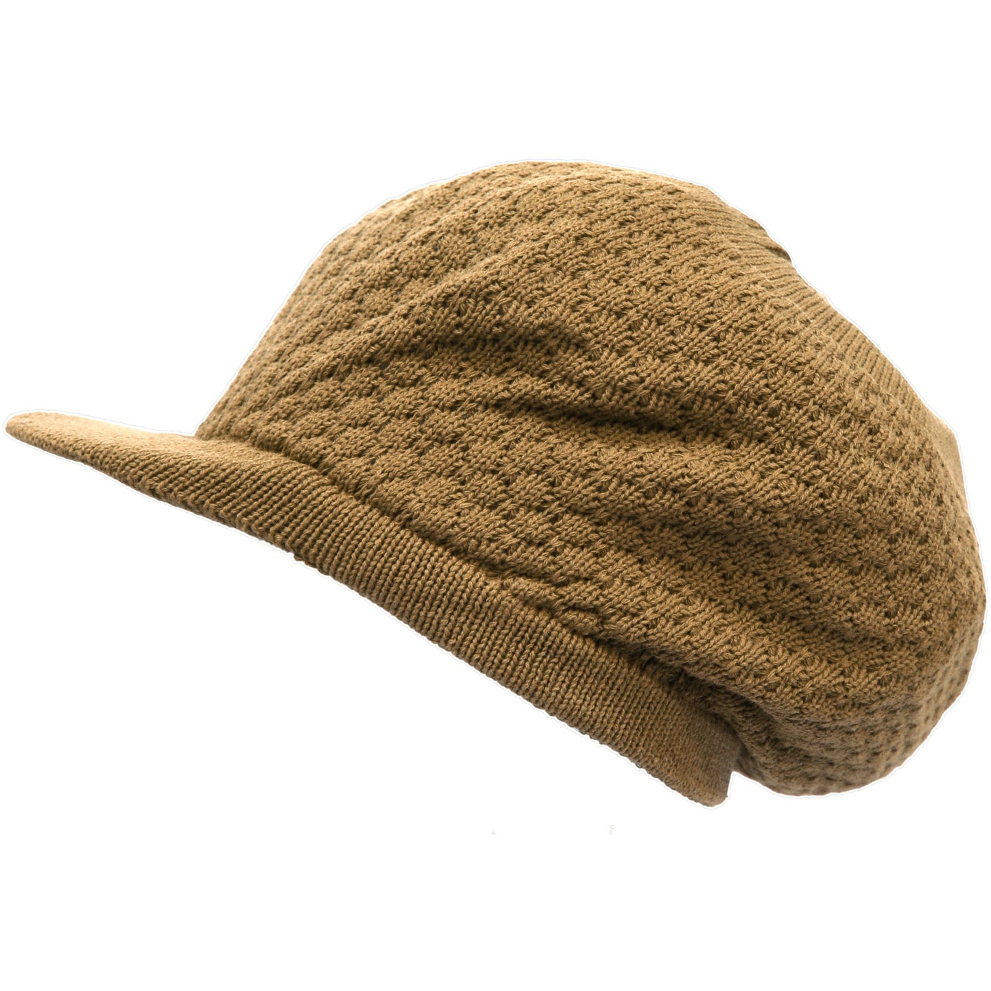 Shoe String King SSK Rasta Knit Tam Hat Dreadlock Cap (Large Round Solid Beige w/Brim)