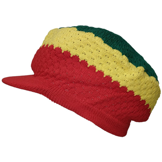 Shoe String King Rasta Dread Knit Tam Hat - Dreadlocks Cap (Large Round Red/Yellow/Green, with Brim)