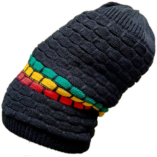 Shoe String King SSK Rasta Knit Tam Hat Dreadlock Cap (Long Blk/Red/YEL/Grn Stripe Brimless)
